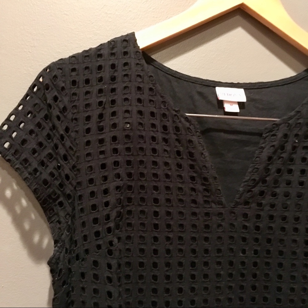 Black eyelet shift dress with side slits